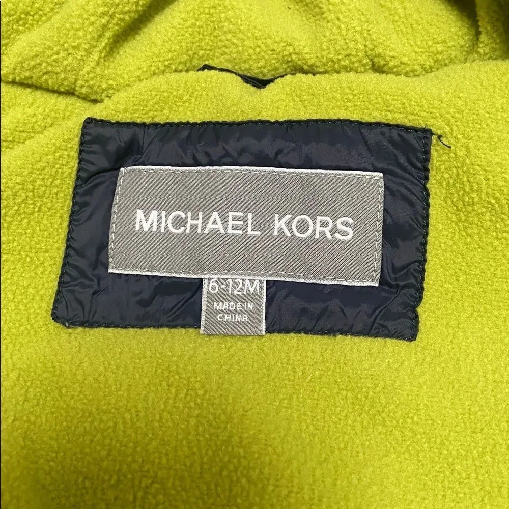 Michael Kors Navy and Lime Baby Snowsuit Size 6-12 months